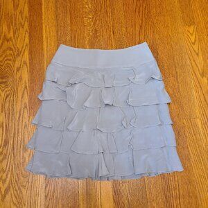 Talbots Silk Tiered Ruffle Mini Skirt Light Grey Lined Wide Waist Band Size 4P